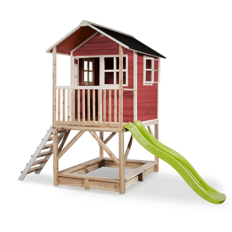 Maisonnette Cabane LOFT 2 étages Avec Toboggan En Bois FSC – Grande Terrasse Et Tour D’observation, Jeu D’extérieur Pour 1 à 3 Enfants