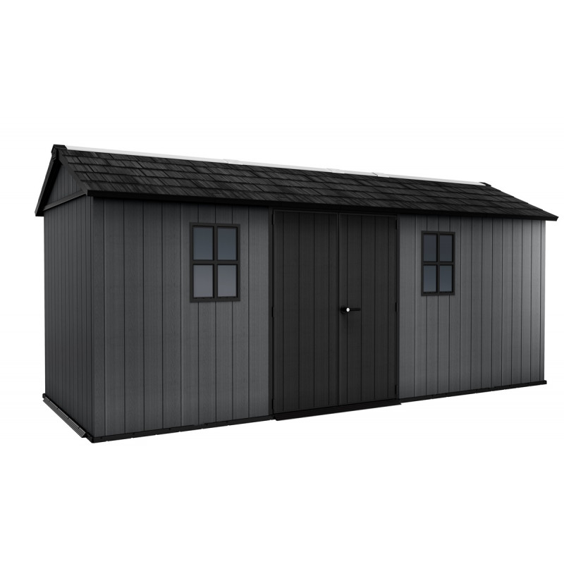 Abri De Jardin En Résine Gris Anthracite 5,32 M² - Marque CESIO, épaisseur 12 Mm, 2 Portes, Kit D’ancrage Inclus