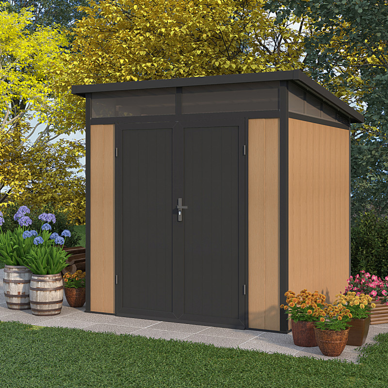 Abri en composite Gordon aspect bois 4,51m² porte alu Woodlife Garden