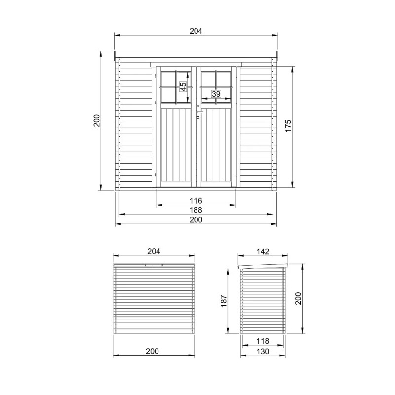 Abri de jardin 2m² - porte 34mm - bois 19mm - sans plancher - Timbela